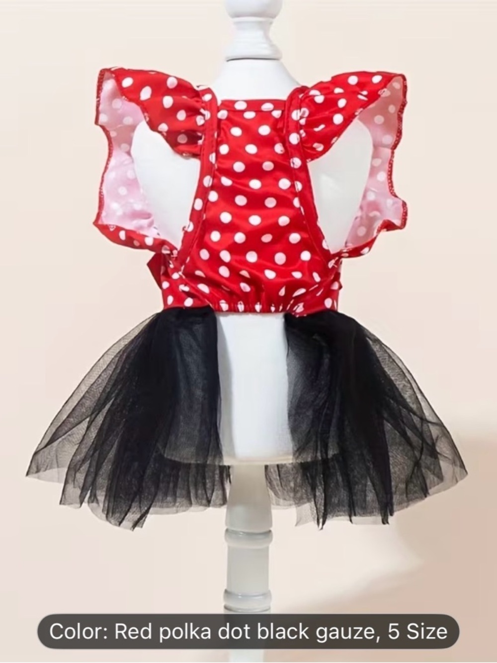 Pets Red Polka Dot Black Tulle Minnie Mouse Costume with Bow Dog or Cat - Picture 5 of 8